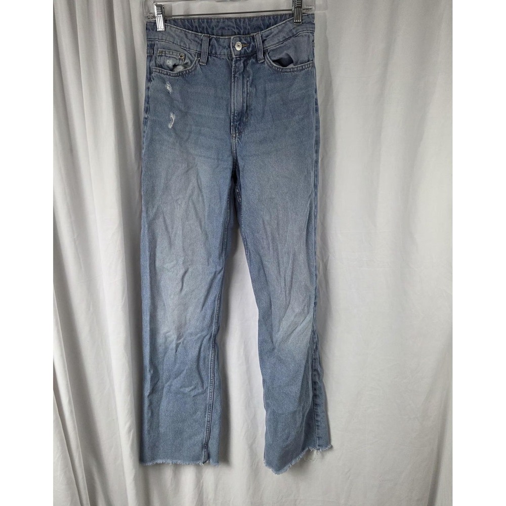 &DENIM Jeans Girls XL Light Wash High Rise Straight Raw Hem Distressed Denim